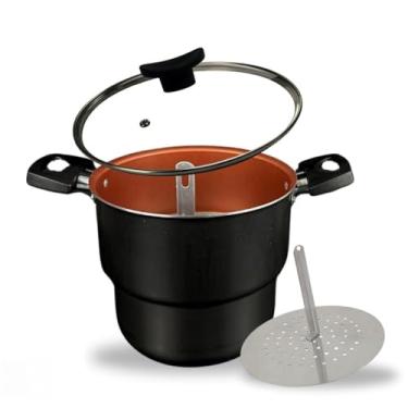 Imagem de Cuscuzeira 16 cm 5 camadas de Antiaderente Teflon com Tampa de Vidro Cor Cobre Terracota e Preto
