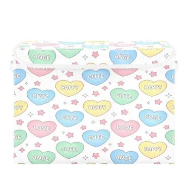 Imagem de Wassud Cestos de armazenamento dobráveis com tampas, corações coloridos, cestas organizadoras de tecido dobráveis para armário, decoração sazonal de casa 40 x 30 x 30 cm