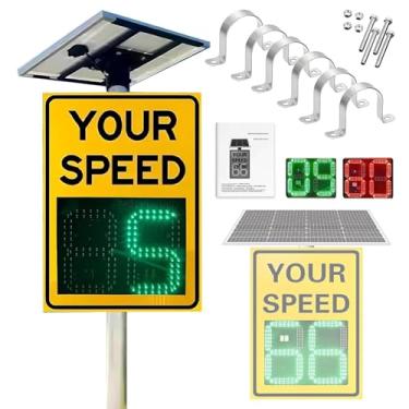 Imagem de Placa de limite de velocidade LED alimentada por energia solar, indicador de feedback de radar intermitente para segurança da comunidade, placa de aviso de trânsito de 50 x 70 cm para ruas e bairros