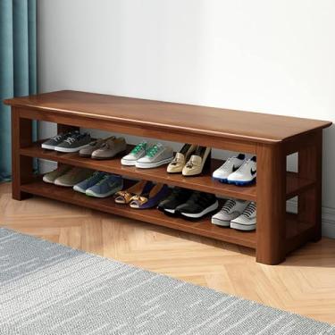 Imagem de Banqueta otomana moderna - Banco de sapateira de madeira maciça de 3 níveis, armazenamento que economiza espaço para sala de estar, quarto, entrada, acabamento em nogueira, grande capacidade, 100 x 35