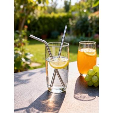 Imagem de Conjunto de canudos reutilizáveis de aço inoxidável, pacote com 6, canudos de metal com escova de limpeza para bebidas geladas e chá com leite