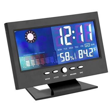 Imagem de Luqeeg Relógio Digital de Temperatura e Umidade, 12/24 Horas, Alarme, Nível de Conforto, Previsões Meteorológicas, Calendário para Cozinha, Sala de Estudo