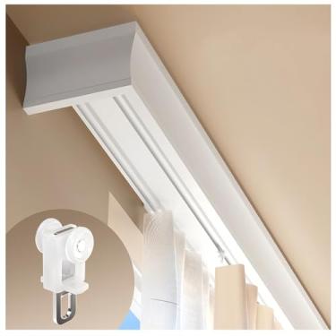 Imagem de Trilho de cortina de duas fileiras silenciosas resistentes – Trilho de teto de liga de alumínio 3 em 1 para divisória de sala e janelas de sacada – Sistema de planador suave para cortinas e cortinas
