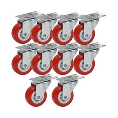 Imagem de 10 peças de rodas giratórias de poliuretano 2,5 cm 3,8 cm 5 cm - Rolos universais de pele vermelha silenciosa para carrinhos pequenos, cadeiras, bancadas de trabalho, suportes de plantas, sapateiras