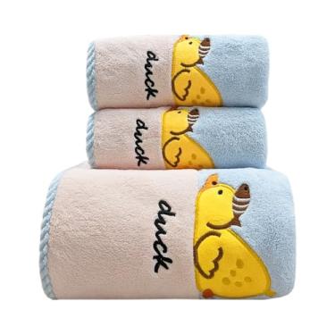 Imagem de USTIDE Conjunto de toalhas de banho de pato fofo - conjunto de toalhas de veludo macio azul, toalhas de banho de secagem rápida super absorventes para chá de bebê, banho infantil, berçário e banheiro