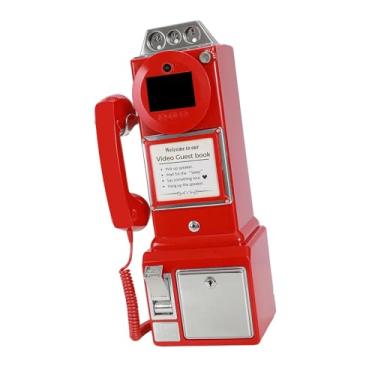 Imagem de IEUDNS Telefone com gravador de voz e vídeo para livros de visitas, com design vintage e retrô, perfeito para decoração de festas eventos, Vermelho
