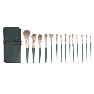 Imagem de CUOFYUNL 14 Pcs Conjunto de Pincéis de Maquiagem Corretivos Sombras de Olho Fundação Pincéis de Pó Conjunto para Pele Sensível com Bolsa PU Verde