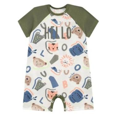 Imagem de Macacão Curto Bebê Menino Zoo Verde Estampado Luc.boo-Masculino