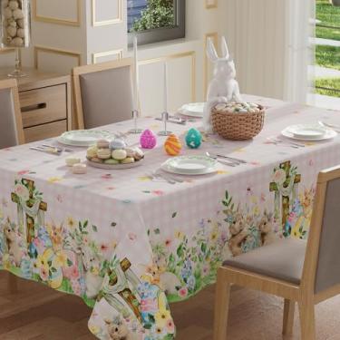 Imagem de XCHI Toalha de mesa xadrez de coelho de cordeiro, ovos, pintinho, cruz, coelho, Páscoa, toalha de mesa, retangular, toalha de mesa lavável, para decoração de festa em casa 152 x 300 cm