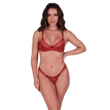 Imagem de Conjunto de Lingerie Meia Taça Sutiã sem Bojo e Calcinha de Renda Mile