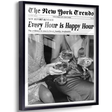 Imagem de Arte de parede de jornal preto e branco feminista pôster vintage editorial bar carrinho fotografia impressão moderna decoração de parede 20 x 25 cm moldura de alumínio preta
