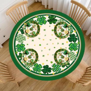 Imagem de Toalha de mesa redonda elástica – adequada para mesas de 91 a 112 cm, toalha de mesa redonda para o dia de São Patrício com borda elástica, resistente à água, capas de mesa laváveis para sala de