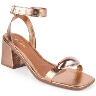 Imagem de Sandália Feminina Metalizada Salto Bloco Médio Com Fivela Ajustável e 