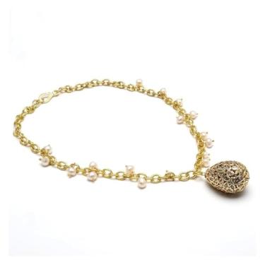 Imagem de DWBPGVUN Colar de corrente banhada a ouro pérola branca com pingente de cristal em gota para mulheres