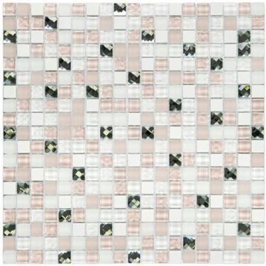 Imagem de Patilha de vidro D331 DIAMOND BRANCA E ROSA 30x30cm - GLASS MOSAIC
