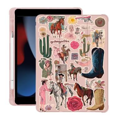 Imagem de BlHMCASE Capa vintage Western Cowgirl para iPad 7ª/8ª/9ª geração com suporte para lápis, hibernar/despertar automático, capa traseira de TPU macio de couro rosa para iPad de 10,2 polegadas 2019/2020
