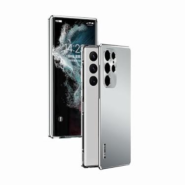 Imagem de HUHUCASE Capa para celular Samsung S24/S23/S22ultra/plus, capa protetora antiqueda de metal com sucção magnética (prata, Samsung-S22 Ultra)