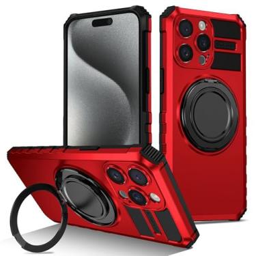Imagem de HUHUCASE Capa para celular iPhone 17 Pro Max, suporte magnético giratório de 360°, capa protetora antiqueda (vermelho, iphone15promax)