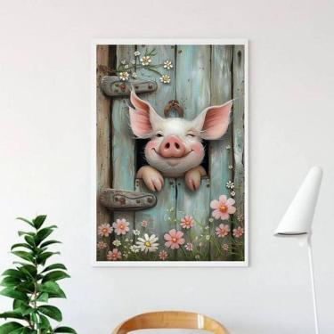 Imagem de Quadro Decorativo Porquinho Sorridente 33X24Cm - Com Vidro
