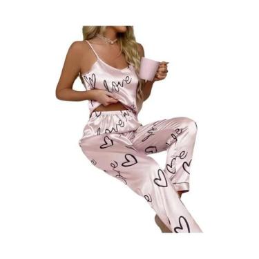 Imagem de Conjunto De Pijama De Cetim Feminino Sexy Chemise Camisola Lingerie Co