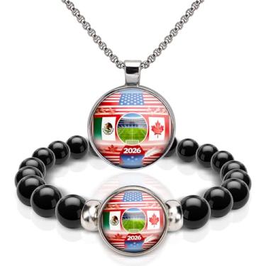 Imagem de HWING Presentes da Copa do Mundo de Futebol 2026, Conjunto de Colar e Pulseira de 2 Peças para Fãs de Futebol, Presentes Esportivos Inspiradores para Homens e Mulheres, Ideal para Dia de Jogo e