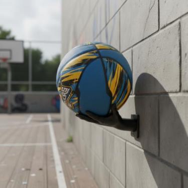 Imagem de Suporte de Parede para Bolas de Basquete, Preto, em Formato de Mão, com Parafusos e Buchas Inclusos