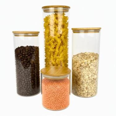 Imagem de Mix Potes Herméticos de Vidro com Tampa de Bambu Kit Potes para Cozinh