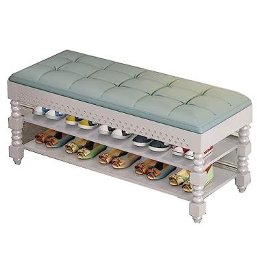 Imagem de Banco de sapatos com almofada - rack de armazenamento de entrada de 2 níveis, assento acolchoado e cubos para corredor, sala de estar, quarto, banheiro - organizador de sapatos elegante (B 110 cm)