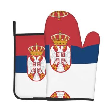 Imagem de Conjunto de 2 peças de luvas de forno estampadas com bandeira da Sérvia, adequado para cozinhar, assar e grelhar ao ar livre