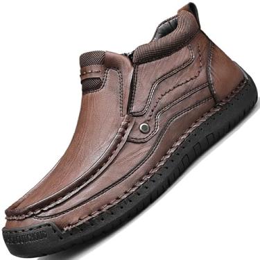 Imagem de DZUJY Botas masculinas cano alto Chelsea sapatos de couro casual mocassins masculinos branco preto marrom tamanho bota masculina formal Oxford, Marrom, 39