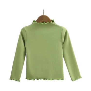 Imagem de Camiseta De Manga Longa Para Meninas Com Gola De Renda Em Cor Sólida, 