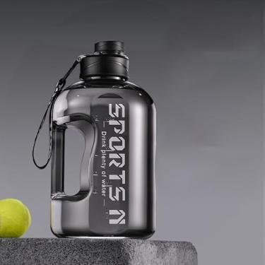 Imagem de 1 garrafa de água esportiva de 1700 ml, grande capacidade, com canudo durável, material de policarbonato, alça de transporte para academia, viagem, acampamento, caminhada, 1700 ml
