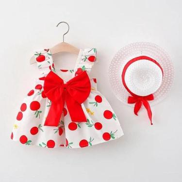 Imagem de Saia De Algodão Para Meninas Com Grande Laço E Chapéu De Palha Grátis,