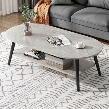 Imagem de Mesa De Café Oval, Moda De 2 Camadas Com Prateleiras Abertas Para Armazenamento E Exibição Mesa De Sofá De 2 Camadas, Móveis Modernos Pequenos Para Sala De Estar E Escritório Em, Grey