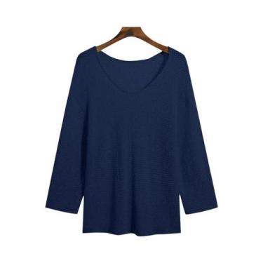 Imagem de Camiseta Masculina De Luxo Em Tricô Para Outono, Gola V, Manga Longa, 