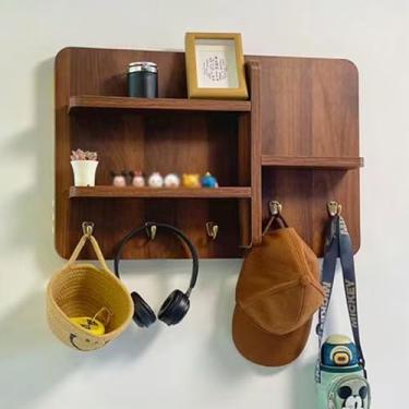 Imagem de Caixa de fusíveis de madeira com prateleira, solução decorativa de armazenamento de madeira maciça, prateleiras de placa perfurada para sala de estar, quarto, corredor (40 x 30 cm)