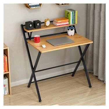 Imagem de TOMYEUS Escrivaninha de computador para escritório em casa, dobrável, PC, laptop, mesa de estudo de estilo simples com defletor de livros removível, rack de tubo de aço em forma de X, mesa de