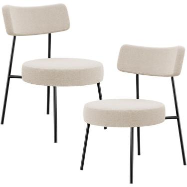 Imagem de Kit 02 Poltronas Decorativas Para Sala De Estar Base Fixa Londres L02 Bouclê Creme - Lyam