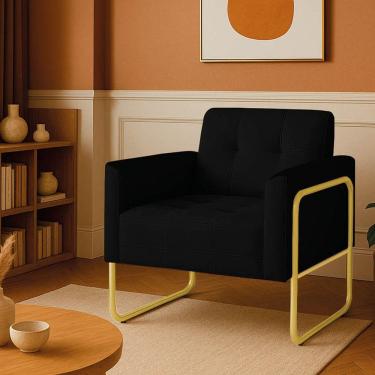 Imagem de Poltrona Sala Industrial Alta Tubo Dourado Elisa Veludo Preto D03 - D'rossi