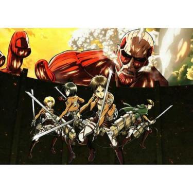 Imagem de Pôster Attacks On Titans Eren Mikasa Levi Retro Anime 50x70cm - yiweis