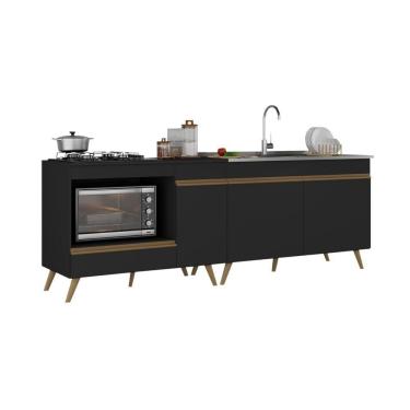Imagem de Kit Balcão Cozinha Para Cooktop-forno 105cm E Gabinete Pia 120cm Veneza Multimóveis Mp2290 Preto-Dourado
