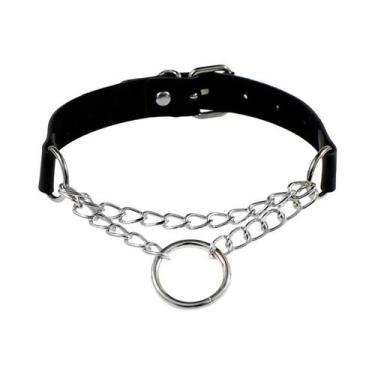 Imagem de Colar Choker Preto Punk Para Mulheres Em Couro PU Com Coração, Cadeado
