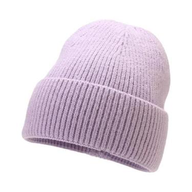 Imagem de Gorro Unissex Quente De Malha Elástica Em Cor Sólida Para Uso Diário N
