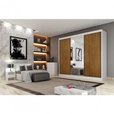 Imagem de Guarda Roupa Casal Ripado Com Espelho 3 Portas 8 Gavetas - Royale-branco - Móveis Novo Horizonte