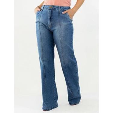 Imagem de Calça Feminina Wide Leg Jeans Cintura Alta Friso Anticorpus-Feminino