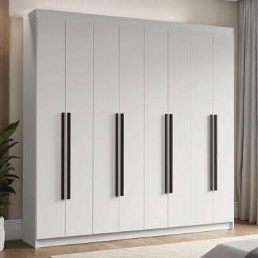 Imagem de Guarda Roupa Casal Venus 8 Portas Batentes 4 Gavetas MDP Branco-Branco-Preto Madesa
