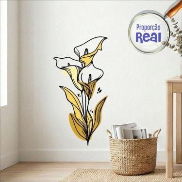 Imagem de Adesivo Floral Boho Amarelo Estilo Nórdico 45x90 Minimalista Mod.04