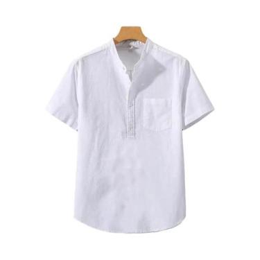 Imagem de Camiseta Masculina De Verão, Manga Curta, Cor Sólida, Gola Alta, Respi