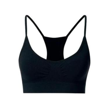 Imagem de Top Sutiã Nadador Fitness Sem Costura E Bojo She Microfibra, M, Preto