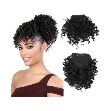Imagem de Peruca Sintética Curta Afro Kinky Cacheada Para Mulheres Negras Com Fr